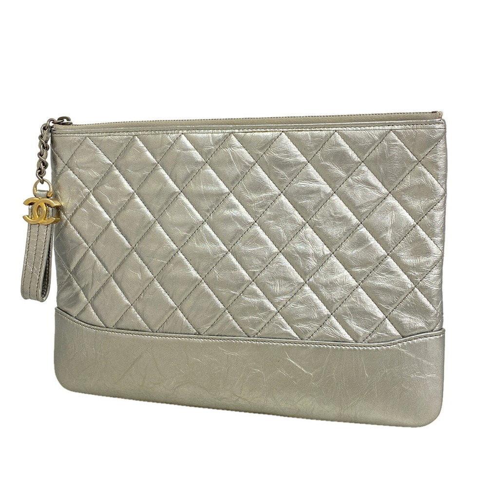 CHANEL Silver Leather Clutch Bag